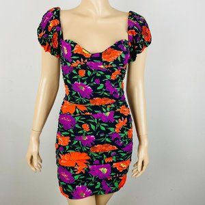 Zara Sweetheart Neckline Wiggle Bodycon Puff Sleeve Women's XS Floral Dress